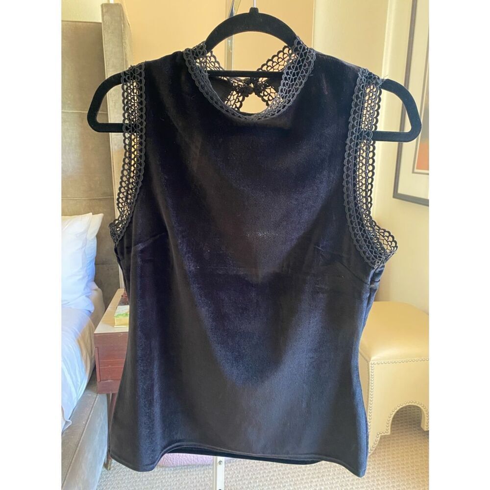 MINKPINK Black Velvet Sleeveless Lace-Trim Camisole